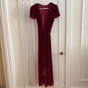Reformation Gemma Velvet Wrap Dress, XS, Garnet Red
